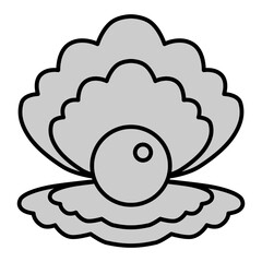 Open shell with a pearl inside  - icon, illustration on white background, grey style