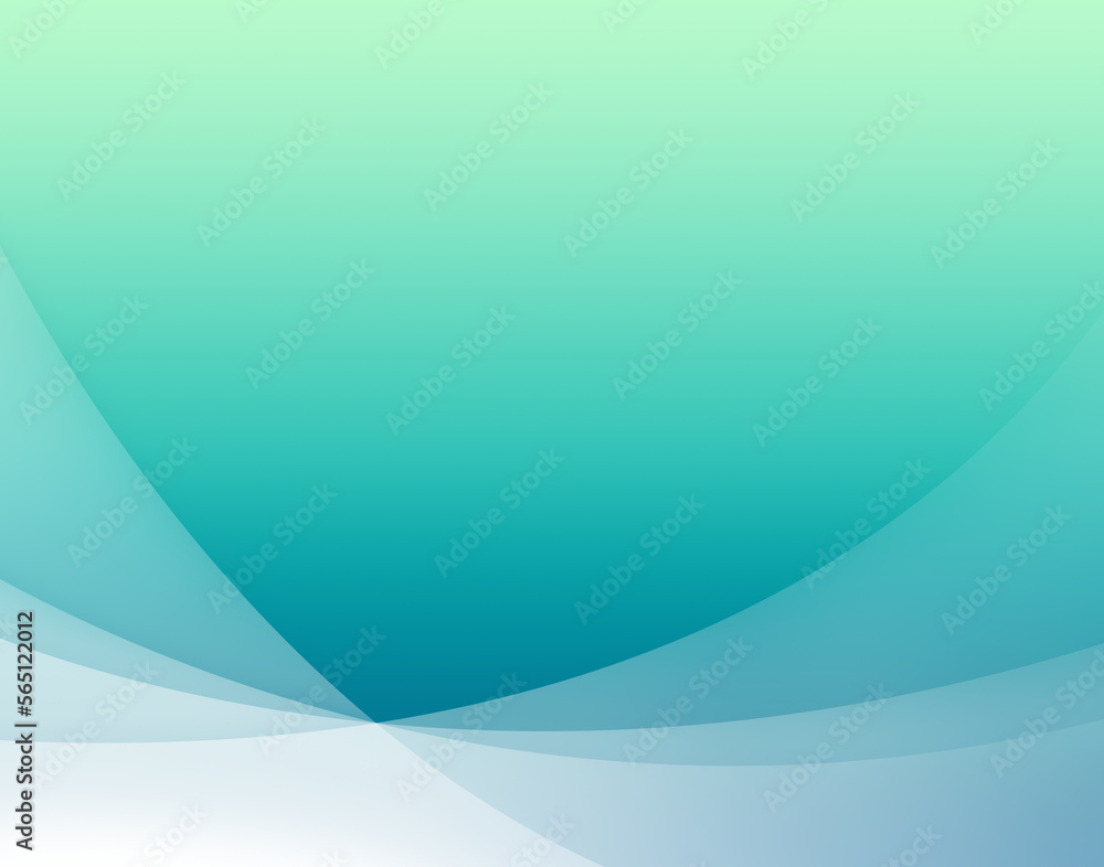Poster curved and transparent white layers or lines on mint green to cyan blue color gradient background. a