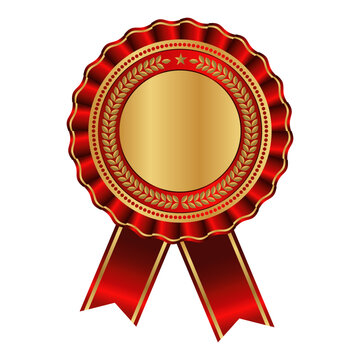 Blank award template, rosette with golden and red medal