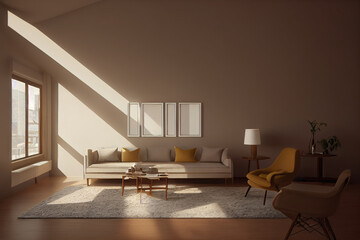 Cozy Modern Living Interior at Golden Hour Made with Generative AI