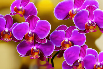 Highly detailed macro closeup of a beautiful purple orchid flower. Generative AI