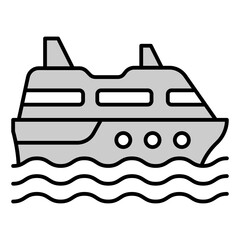 Cruise passenger liner sails on the waves of the ocean  - icon, illustration on white background, grey style