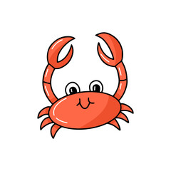 Cute red crab smiling positive childish character cartoon vector icon illustration mascot logo animal style isolated on white background