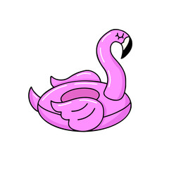 Cute pink flamingo inflatable pool float cartoon vector illustration mascot rubber ring sea ocean river animal isolated on white background