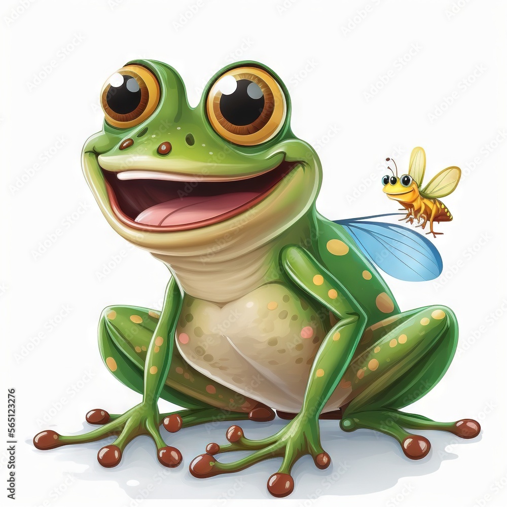 Poster a frog and a bee are smiling together on a white background illustration of a frog and a bee are smi