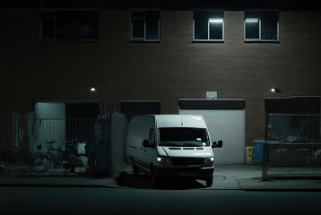 A mysterious van parked at night. Made with Generative AI.	
