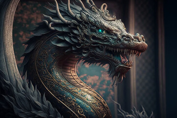 A fantasy ancient Chinese style theme dragon. Generative AI
