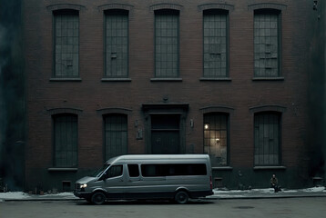 Fototapeta na wymiar A mysterious van parked at night. Made with Generative AI. 