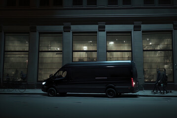 A mysterious van parked at night. Made with Generative AI.	