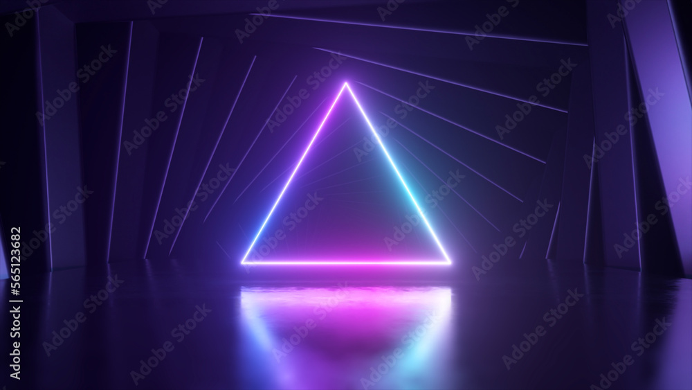 Aufkleber the entrance to the tunnel is in the form of a neon triangle. square frames rotate. futuristic backg