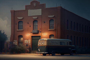 A mysterious van parked at night. Made with Generative AI.	