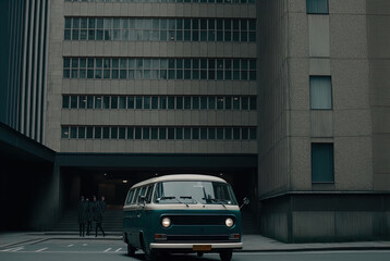 Naklejka premium A mysterious van parked at night. Made with Generative AI. 