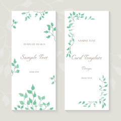 Flower invitation card template design vector set.Green leaves, decorative vertical rectangle frame.Greeting card for birthday, wedding, congratulation, anniversary concepts.
