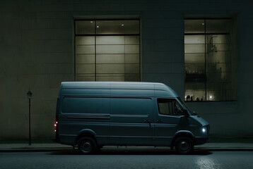 A mysterious van parked at night. Made with Generative AI.	
