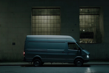 A mysterious van parked at night. Made with Generative AI.	
