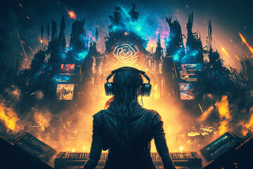 Festival Concept Design. Soundwave. Speaker. Multicolor highlights. Created by Generative AI