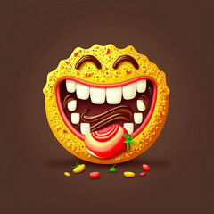 Obraz premium Yummy smile. Delicious, tasty eating emoji face eat with mouth and tongue gourmet enjoying taste 