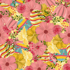 Hand drawn happy Easter eggs and chicken graphics in watercolor 