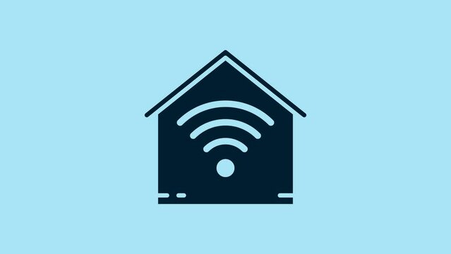 Blue Smart home with wi-fi icon isolated on blue background. Remote control. 4K Video motion graphic animation