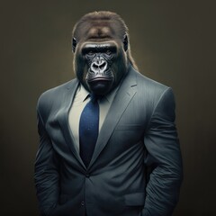 Obraz premium Portrait of a Gorilla dressed in a formal business suit, generative ai 