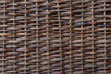 Abstract brown wicker basket texture background. Handmade wavy pattern from willow twigs. Copy space for your text or decoration. Wooden materials theme.
