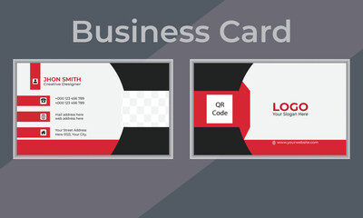 Double-sided creative business card design template with red and black color.