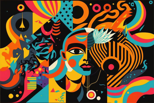 geometrical retrofuturistic afrofuturistic abstract pattern background,  new quality universal colorful joyful holiday stock image illustration design