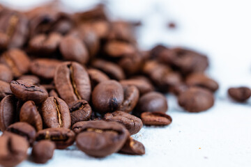 Close up of coffee beans. Macro photo of coffee. Coffee makes every day better