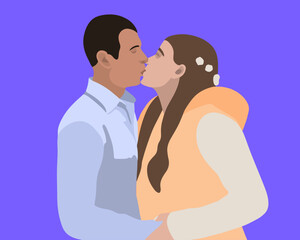 Vector isolated illustration of a couple in love. A boy and a girl are kissing. Heterosexual couple. Valentine's Day.