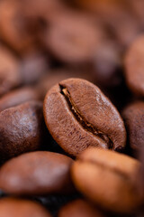Close up of coffee beans. Macro photo of coffee. Coffee makes every day better