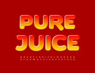 Vector advertising emblem Pure Juice. Modern Glossy Font. Creative Alphabet Letters, Numbers and Symbols set