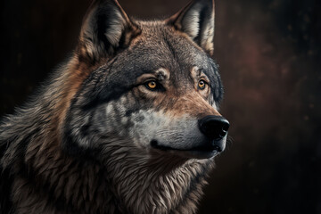 Wolf as a symbol of cunning, loyalty, intuition, protection, trust, power, family love. Portrait of a hyper realistic wolf. Generative AI.