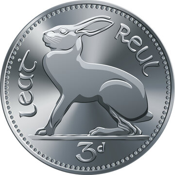 Irish money Pre-decimal silver Threepence coin with Irish hare on reverse