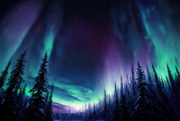 Magical and mystical northern lights. Aurora Borealis.	