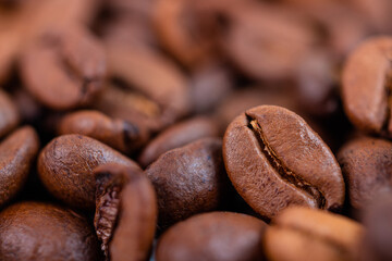 Close up of coffee beans. Macro photo of coffee. Coffee makes every day better
