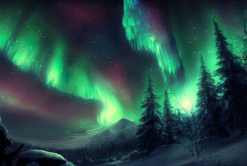 Fototapeta na wymiar Magical and mystical northern lights. Aurora Borealis. 