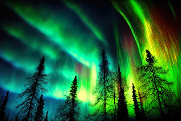 Fototapeta na wymiar Magical and mystical northern lights. Aurora Borealis. 