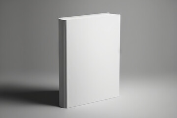 Blank white hard cover book mock-up on gray background. Based on Generative AI