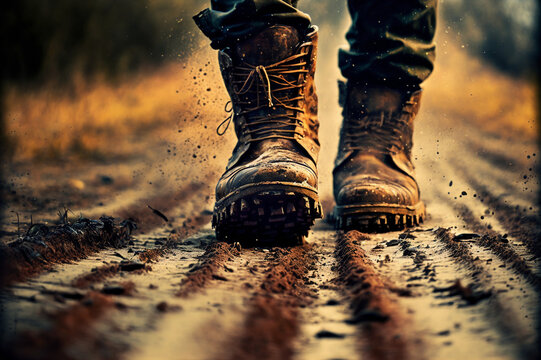 Walking boots in the mud