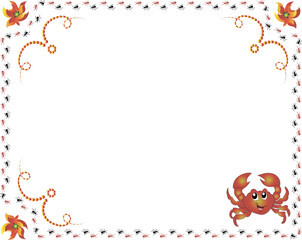 Illustration, frame, nursery, postcard, with octopus, turtle, seahorse, shark, starfish, crab, jellyfish, dolphin, ants, cartoon