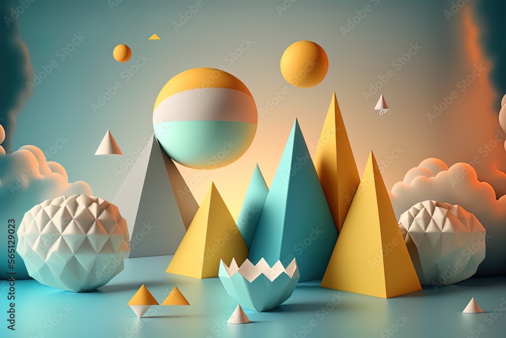 Poster objects on a gradient of blue sky generative ai