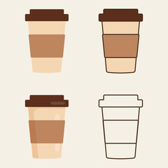 Delicious coffee paper cup icon. Drink vector illustration design set