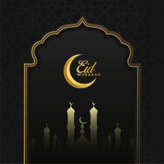 Obraz premium Lovely Eid mubarak illustration with lamp and moon
