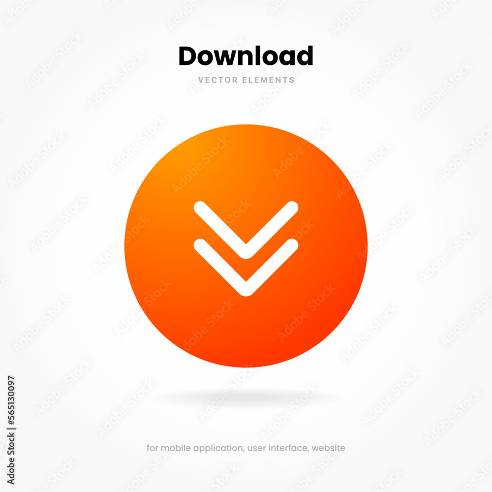 Aufkleber 3D download icon button. Upload icon. Download symbol, sign. Down arrow bottom side symbol. Save cloud icon push button for ui ux website mobile app