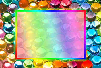 abstract colorful water balls with colorful frame as copy space, creative art design
