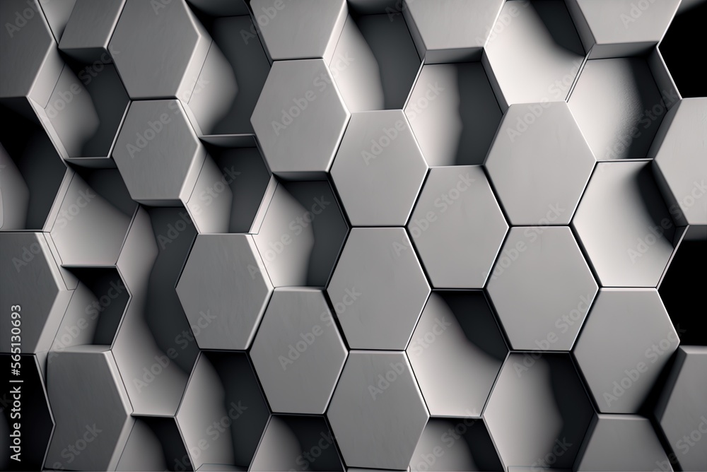 Poster a retaining wall made of concrete tiles. consisting of futuristic cubes arranged in a hexagonal patt
