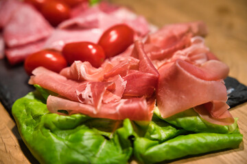 meat on a plate composition, dining, presentation, rocket, variation, grocery	
