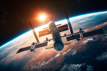 Fototapeta na wymiar international space station with earth.generative ai technology 