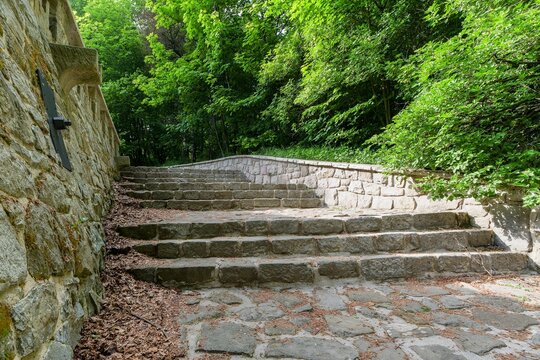 Jurkovic way of the cross. stairs to the 11th stop in the spring. hostyn. eastern moravia. cze