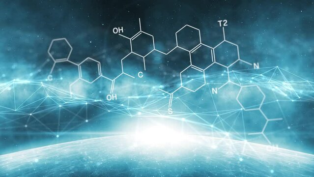 Modern shining abstract chemical hexagon bonds molecules animation background. Seamless looping. Concept artificial intelligence chemistry science.